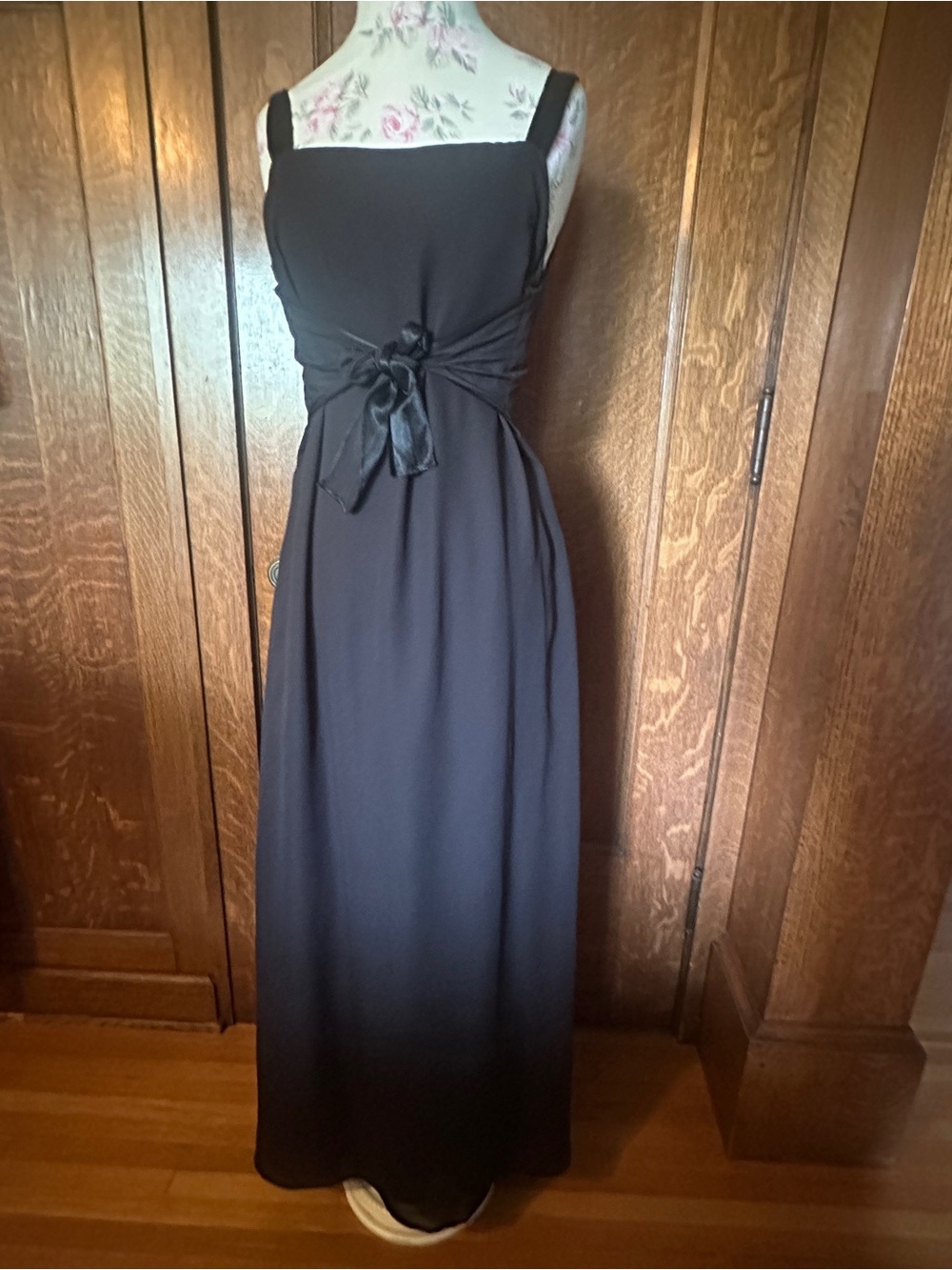 Vtg 90s Dave & Johnny by Laura Ryner Black Scoop Back Floor Length Dress, Sz 14
